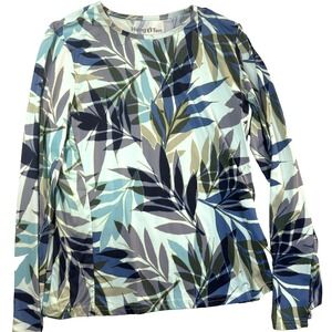 Hang Ten Surf Rashguard Shirt Womens M Blue Leaf Print Long Sleeve UPF 50 Swim